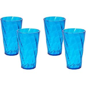 Set waterglazen, Set van 4 gekleurde plastic glazen van transparant acryl (Bpa-vrij), Inhoud 50 cl, Made in Italy, Diamond-effectafwerking, Diamond-lijn, Turkoois
