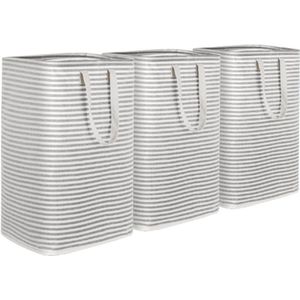 Vrijstaande Wasmand - Grijs - 80L - Set Van 3 Stuks - Opvouwbaar - Voor Kleding En Speelgoed
