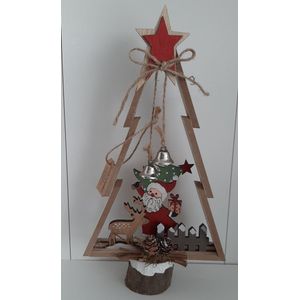 Houten kerstboom op voet met belletjes 29 cm hoog