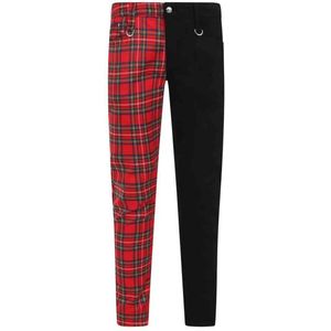 Banned - HALF BLACK HALF TARTAN Broek rechte pijpen - 2XL - Rood