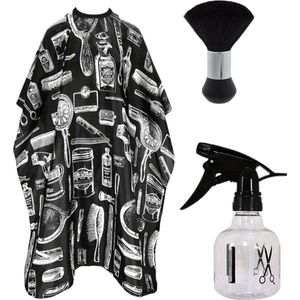 Bovista Baardschort - Beard Bib - Scheerschort - Baard Cape - Kappersmantel - Kapmantel - Zwart + Borstel + Spuit