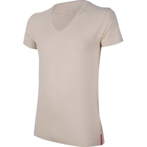 Undiemeister T Shirt Heren - Slim Fit T-shirt - Anti-transpirant - Desert Sand (Khaki) - Mellowood Tencel - Ademend en Temperatuurregulatie - Korte mouwen - Diepe V-hals - Maat L
