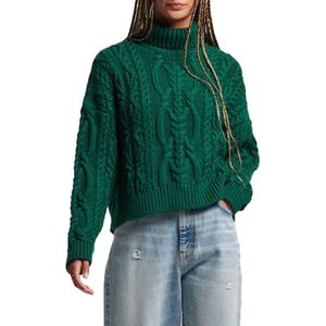 Superdry Vintage High Neck Cable Knit Dames Trui - Pine Green - Maat L