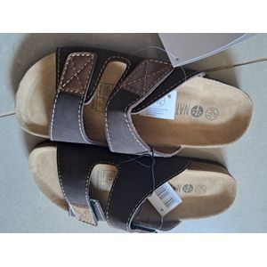 Livergy Heren Slippers - Maat 44 - Bruin - Echt Leer - Met verstelbare klittenband bandjes