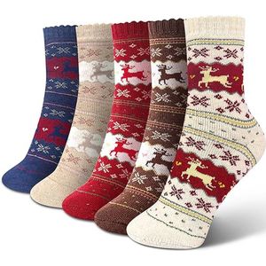 5 paar (eland) warme fleece gevoerde sokken dikke sokken, Winter, verdikte middenkuitsokken, slaapsokken