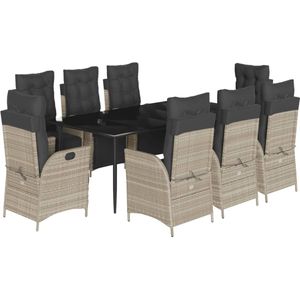 vidaXL - 9-delige - Tuinset - met - kussens - poly - rattan - lichtgrijs