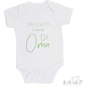 100% katoenen Romper ""JA ECHT!! U wordt Oma"" unisex Katoen Wit/Sage green (saliegroen) Maat 56/62