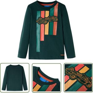 vidaXL Jongenskleding - Kinderkleding - Kindershirt met lange mouwen 104 donkergroen - Langmouwshirts - Katoenen Shirts - Groene Shirts