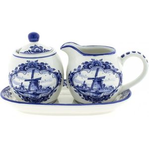 Suiker en melk setje met schaaltje | Heinen Delfts Blauw | Hollandse suiker set | Delfts Blauw