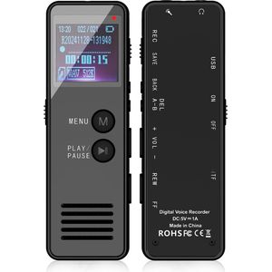 64 GB digitaal dicteerapparaat met spraakherkenning, mini-audio-recorder, opnameapparaat met weergave, hifi-digitaal dicteerapparaat met MP3/WAV, voicerecorder voor lezingen, vergadering