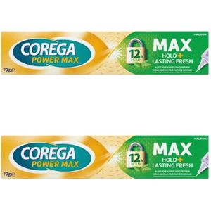 Corega Power Max Hold + Lasting Fresh – 2 × 70 g – Kleefcrème voor Gebitsprothese