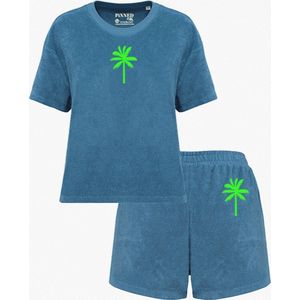 Setje | Badstof | 100% katoen | Blauw | Neon Green | Palmboom | Palmtree | Pinned by K | Maat M
