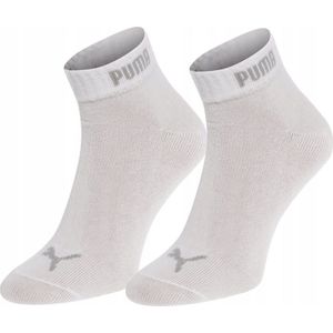 PUMA - Sokken heren - Maat 43 - 46 cm - ( 3 - paar ) Wit - Sokken mannen - Sport - QUARTER - Grijs Logo