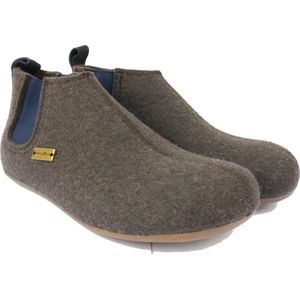 Haflinger Hygge Chelsea Boots Pantoffel - Taupe - 36 - Voetbed, Vilt, Blauw elastiek, uitneembare zool