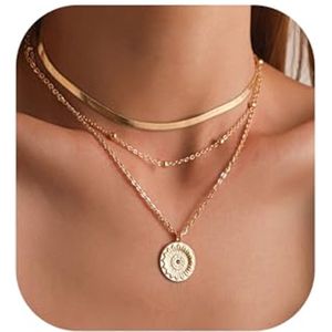 Layering Halsketting voor Dames - Verstelbare Gouden Ketting met Parels en Dubbele Cirkel