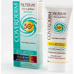 Coverderm Filteray Gezicht Plus Vettig Acneïsch SPF 50+ / 2 in 1 zonnecrème voor het gezicht SPF 50+ 50 ml