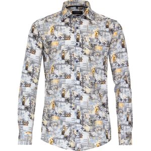 CASA MODA Sport casual fit overhemd - popeline - blauw dessin - Strijkvriendelijk - Boordmaat: 51 - 52