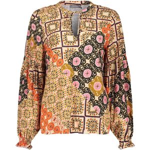 Geisha Blousetop met All Over Print Beige/Oranje
