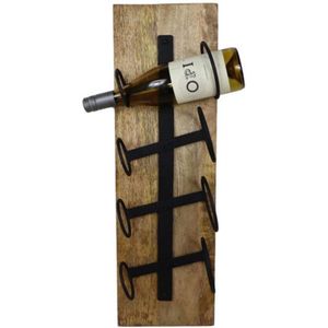 Hangend wijnrek 4 flessen - 20x14x65 - Naturel/zwart - Mangohout/metaal
