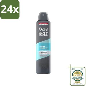 Dove - Deodorant - Men Care Clean Comfort - Comfort en verzorging - 48 uur bescherming - 250 ml - Voordeelverpakking - 24 stuks - 48 uur bescherming - Deodorant met hydraterende crème