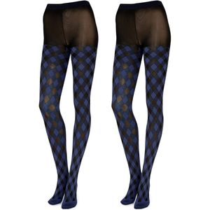 Merry Style Dames Panty 2 Pack - 60 DEN- Gedessineerd - 3D-technologie - Polyamide – Marine/Navy – S - MS-GB-317