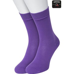 Bonnie Doon Basic Sokken Dames Paars maat 36/42 - 2 paar - Basis Katoenen Sok - Gladde Naden - Brede Boord - Uitstekend Draagcomfort - Perfecte Pasvorm - 2-pack - Multipack - Effen - Paars - Purple - OL834222.331
