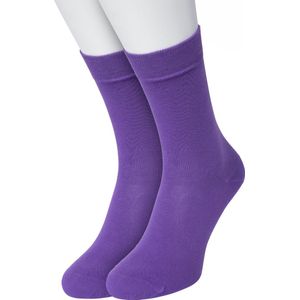 Bonnie Doon Basic Sokken Dames Paars maat 36/42 - 2 paar - Basis Katoenen Sok - Gladde Naden - Brede Boord - Uitstekend Draagcomfort - Perfecte Pasvorm - 2-pack - Multipack - Effen - Paars - Purple - OL834222.331