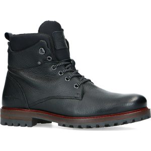 Manfield - Heren - Zwarte leren veterboots - Maat 45