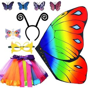 JGS Premium - 9-delige meisjes vlinderkostuum met tutu rok en vlindercape voor Halloween en carnaval