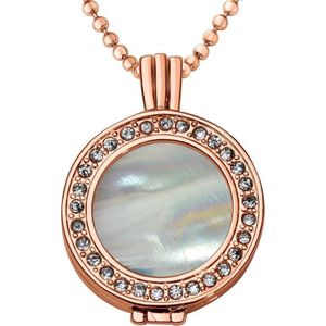 Quiges - Munthouder met Ketting en Munt 25mm Schelp Beige - Rose Goudkleurig met Zirkonia - EPRHZ1857