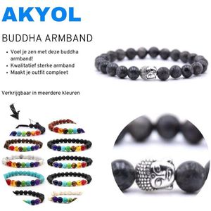 Akyol - Mala armband van natuursteen - Boeddha/Buddha - Voor heren en dames - Kralen armband - 20 cm - Zwart-Grijs