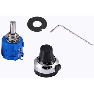 10K Ohm 10 omwentelingen Rotatie Draadgewonden Potentiometer + knop - Geschikt voor lasmachines en draadsnijmachines - 3590S-2-103L