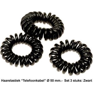 Rojafit “Telefoonkabel” Haarelastiek - Maxi - Ø 50 mm - Set 3 Stuks - Zwart