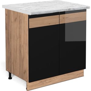 Vicco Fame-Line Keuken Wastafelkast – 80 cm met legplank, WB Marmer Zwart eiken hoogglans met legplank, WB Marmer
