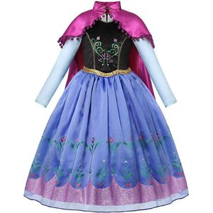 Prinses - Prinses Anna jurk met cape - Prinsessenjurk - Verkleedkleding - Feestjurk - Sprookjesjurk - Blauw - Maat 134/140 (8/9 jaar)
