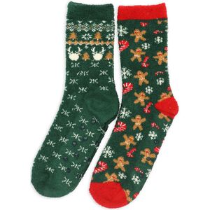 HUISSOKKEN-ANTI-SLIP-1 MAAT- HOMESOCKS-KERST-COMB GREEN 2-PACK