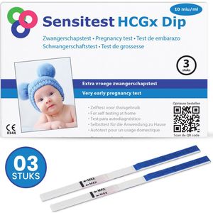 Sensitest Extra Vroege Zwangerschapstest Dipstick – 3 stuks – 10 mIU/ml – Test vanaf 6 dagen vóór menstruatie – Uitslag in 5 minuten – Inclusief handleiding & zwangerschapskalender