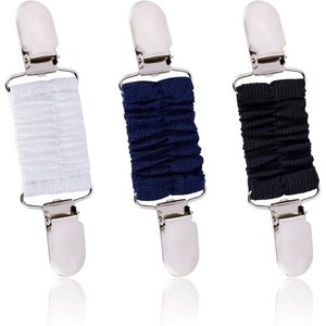 Allecto Plus - 3 Stuks Kledingclips voor Vrouwen en Meisjes - Rugcinchclips met Elastisch Bandontwerp - Taillecincherclip en meer - Decoratieve Truiclips - Zwart Wit Blauw - Ideaal voor Reizen