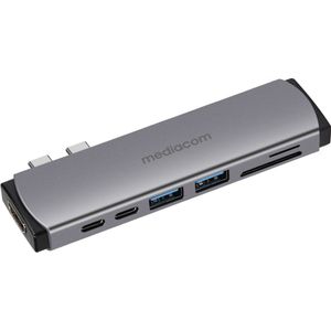 Mediacom MD-M201 laptop dock & poortreplicator Bedraad USB 3.2 Gen 1 (3.1 Gen 1) Type-C Aluminium