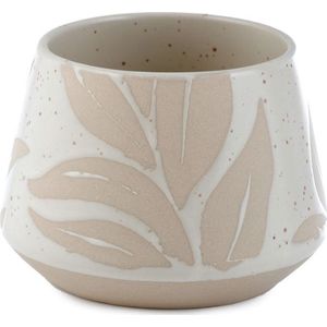 Florens Hesperantha - Crème Glazuur - Reliëf Stoneware - Bloempot Binnen