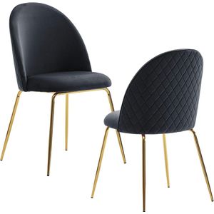 JGS® - Luxe Fluweel Eetkamerstoelen Set van 2, Trendy Scandinavisch Design met Gouden Poten -