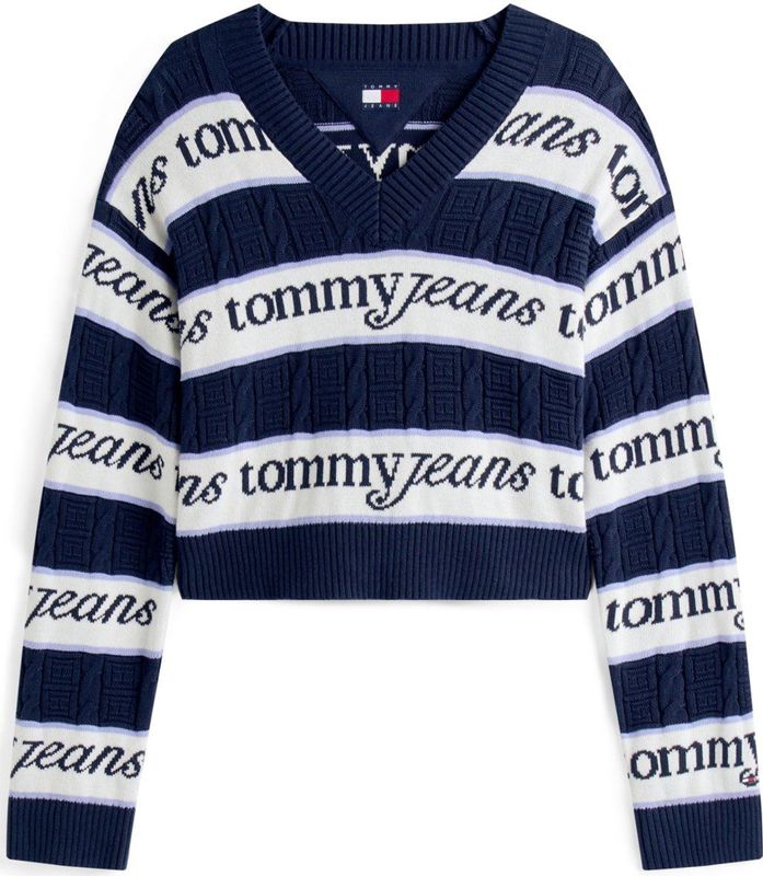 Tommy Jeans - Kabelgebreide Trui met V-hals - Veelkleurig - Dames