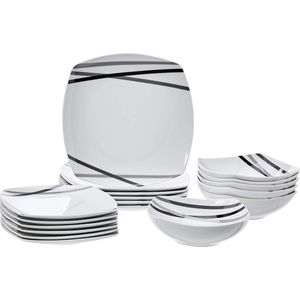 18-delige keukenserviesset - vierkante borden en kommen - servies voor 6 personen moderne balken met kleurrijke accenten