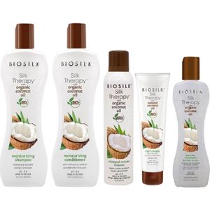 Biosilk - Silk Therapy - Coconut - Compleet Pakket - Shampoo + Conditioner + Treatment + Curl Cream + Volume Mousse - voordeelverpakking