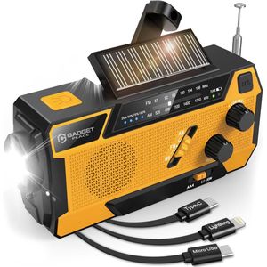 Gadgetplace Noodradio met SOS Alarm en 3 ingebouwde Kabels - Solar Opwindbaar - Draagbare Survival Radio Noodpakket - Powerbank Zonneenergie