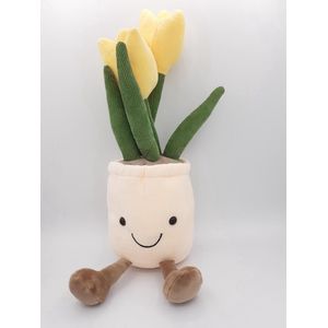 Feestdecoratie, Pluche knuffel gele zacht tulpen bloem vaas ,feestdecoratie, speelgoed, pop, decoratie, toys en souvenir van holland.