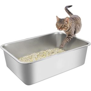 RVS Kattenbak XL - Open Kattenbak - Kattentoilet Roestvrijstaal - kattenbak Groot - 50x35x15cm