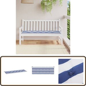 vidaXL Tuinbankkussen - 150x50x3 cm - Wit en Blauw Tuinbankkussen - Oxford Stof - Tuinkussen - Buitenkussen - Zitkussen