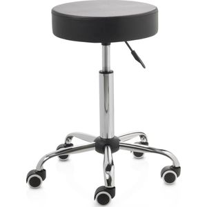 ZenGrowth ergonomische tabouret met middelhoge gasveer zwart - Kapperskruk op zachte wielen – Tabouret - In hoogte verstelbaar