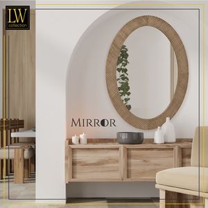 LW Collection wandspiegel bruin ovaal 56x76 cm hout - grote spiegel muur - industrieel - woonkamer gang - badkamerspiegel - muurspiegel slaapkamer houten rand - hangspiegel met luxe design